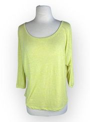 Mossimo Supply Co Vintage Y2K 3/4 Sleeve Neon Lime Green Top | Linen Blend