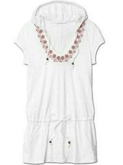 Athleta LA Tara Tunic Embroidered White Hooded Drop Waist Beach Coverup Top XS