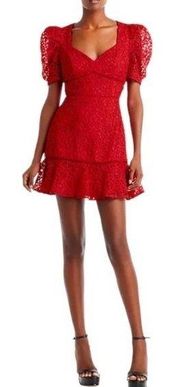 NWT AQUA Red Lace Puff Sleeve Fit & Flare Mini Cocktail Dress Women’s Size Small