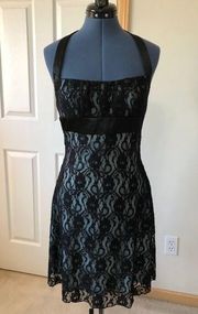 Three Pink Hearts halter dress black lace & blue