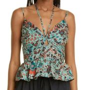 Ulla Johnson Essie Cutout Pintucked Floral Poplin Camisole Green Women’s Sz 14