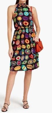 Love Moschino Women's Printed Woven Sticker Label Halterneck Dress Size 8