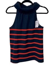 Sail to Sable Textured Knit Cowl Neck Top Navy and Red Stripe women’s size XS