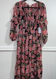 Melloday maxi dress floral lined ruffled large brand new with tags