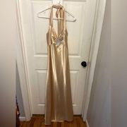 JESSICA MCCLINTOCK x GUNNE SAX Light Gold Halter Neck Full Length Gown Size 5/6