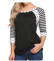 NWT Womens Zeagoo Polka Dot Striped 3/4 Sleeve Scoop Neck Tee Shirt - Sz XXXL