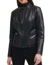 Kenneth Cole New York Womens Medium Faux Leather Crop Moto Jacket NEW