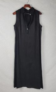 Valerie Stevens Womens Shirt Dress Size L Black Casual Tencel Midi Sleeveless