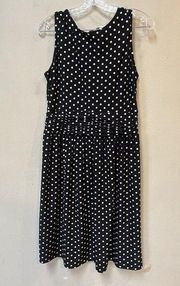 DANNY & NICOLE Black & White Polka Dot Sleeveless Fit & Flare Midid Dress 10