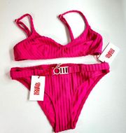 Revolve Solid & Striped Women The Rachel Belt Solid Rib Swim Bikini Orchid  Sz S
