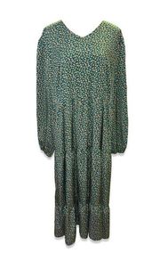 CHICSOUL GREEN FLORAL BOHO PRAIRIE LONG SLEEVES 70 STYLE RETRO TIERED MAXI DRESS