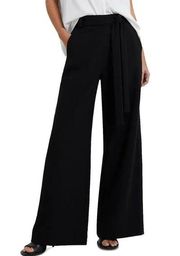 French Connection Wide Leg Pants Women's Size 2 Black Tie Belt Slacks Pockets