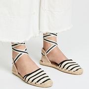 Soludos Striped Espadrille Sandals Lace Up Natural & Black Size 6