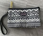 SOHO Black White Geometric Nylon Zip Wallet Clutch Travel Wristlet