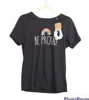 Rae Dunn Be Proud black crewneck pride short sleeve graphic tee size M NWT