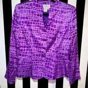 Adrianna Papell Purple Reptile Alligator Print 100% Silk Jacket Shirt or Blouse