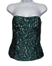 Women's WHBM White House Black Market Bandeau Corset Green Butterfly Wing Print