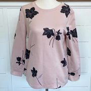 Ann Taylor Petite Pink Silver Foil Floral Dressy Sweater top