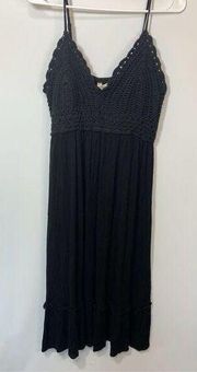 Hit Of Blush Women's Spaghetti Strap Crochet Bodice Maxi Dress Black Size XL