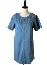 J. Crew Denim Pocket Short Dress Blue Jean Short Sleeve Cotton Women's Size 8