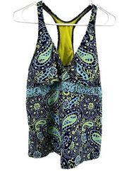 Title Nine Paisley Tankini Top Padded V Neck Racerback Sleeveless Multicolor XL