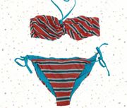 Blue Orange Stripes Crochet Bikini