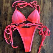 Pink Velvet Neoprene Cheeky Brazilian String Bikini