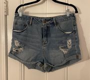 Bullhead Denim Co Distressed Medium Wash High Rise Jean Shorts