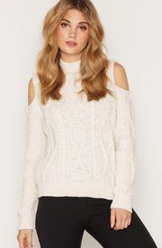 Cable Knit Cold Shoulder Sweater