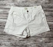 True Craft Short Jean Shorts White Denim Distressed Cuffed Size 5 Pocket Stretch