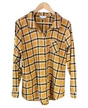 Christopher & Banks Women's Shirt Sz XL Yellow Black Plaid Flannel Button Up