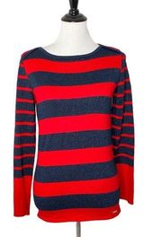 Tommy Hilfiger Women's‎ Striped Knit Blouse Red Blue Shimmery Top Size S