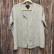 Tahari | linen grey button up shirt