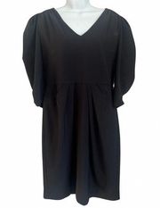 Black Halo Black Sheath Puff Ruched ¾ Sleeve V-Neck Dress size 16 Professional