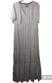 Knox Rose White Boho Cottage Core Swiss Dot Maxi Dress Size 1X