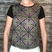 Lelis Sheer Geometric Floral Cropped Blouse XS Extra Small Zipper Detail Light