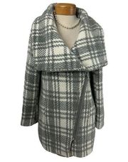 Steve Madden medium plaid coat with asymmetrical zipper. Shell- 75% polyester/