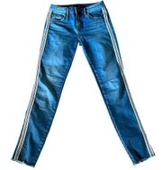 Aqua women’s skinny raw hem Denim jeans with crinkled legs and side stripe 24