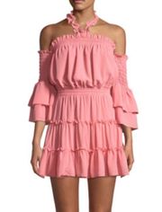 MISA Los Angeles Elisa Cold-Shoulder Ruffle Mini Dress Salmon Pink