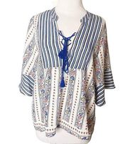 Addie lace up floral boho print peasant top sz L