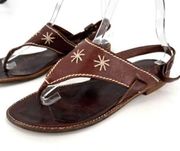 Vintage 90s Ann Taylor Womens Leather Embroidered Slingback Sandals Brown Size 9