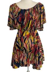 Cameo Colorful Mini Dress Flutter Sleeves A-Line Bold Print Size 2 Women's