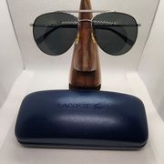 Lacoste Polarized Silver & Black Aviator Sunglasses & Case