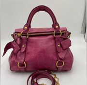 MIU MIU Vitello Lux Mini Bow Bag Fuchsia 2 way