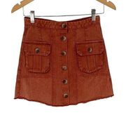 She + Sky Womens Denim Skirt Button Front A-Line 100% Cotton Rust Orange Small