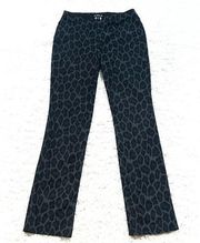 Bebe Animal Print Straight Leg Mid Rise Dress Pants Black Gray Size 8 Stretch