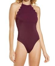 Chelsea28 Women's Size M High Neck Scalloped One-Piece Swimsuit Purple