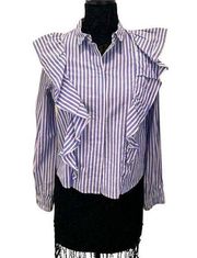 Sz S Bershka Striped blue & white Frill Blouse