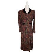 Vintage Melissa Harper Maroon Brown Black Paisley Collared Vest Dress 10