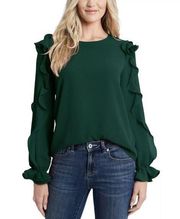 Cece Ruffle Neck Long Sleeve Blouse XLARGE Green Hunter NWT